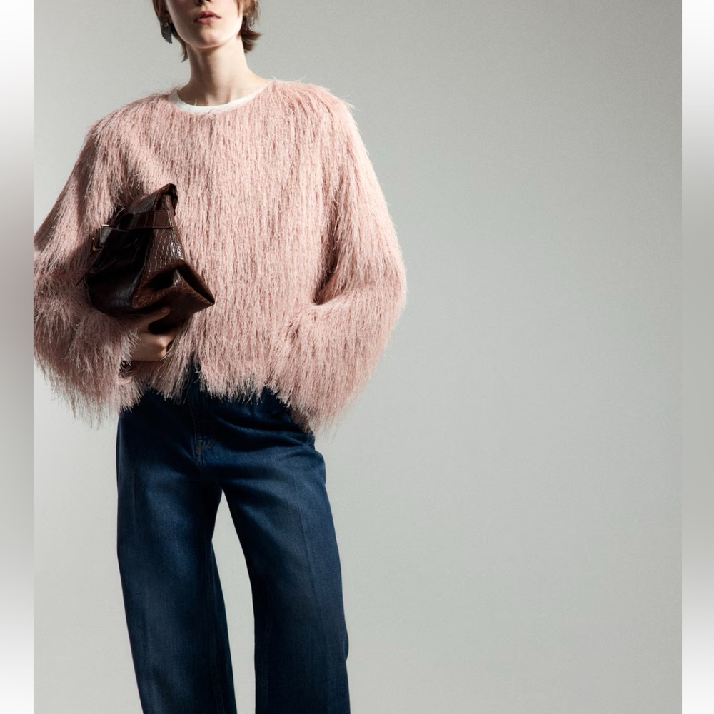 H&M Billowing Fringe Jacket Dusty Pink NWT - Picture 2 of 5